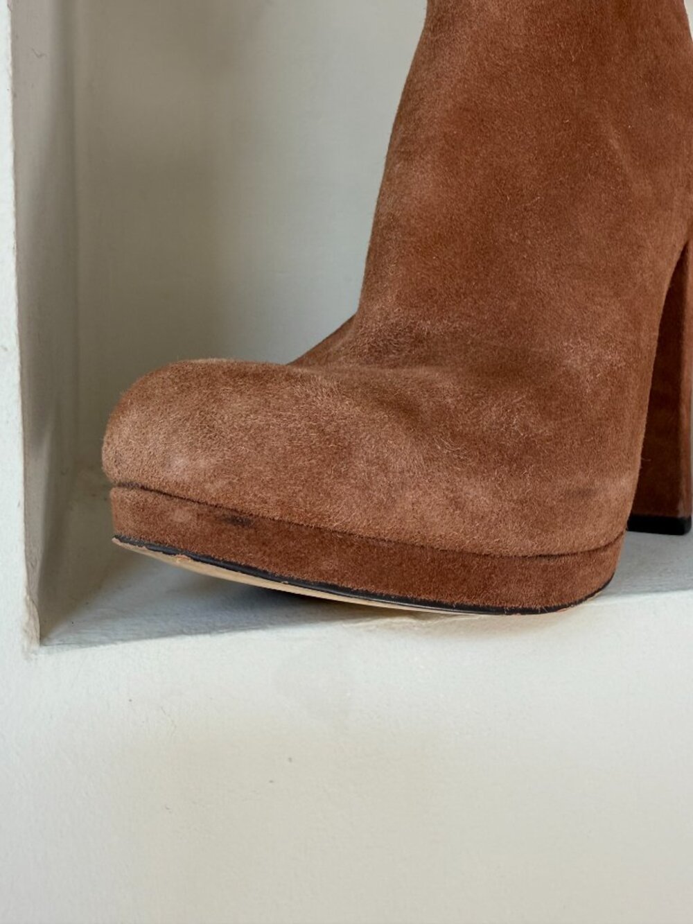 MICHAEL Michael Kors Brown Suede Platform Ankle Boots Booties 7.5 Gold - Picture 10 of 14